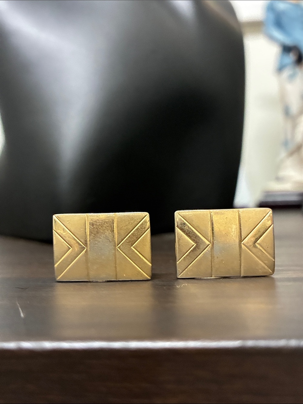 Mid-Century Modern Gold-Tone Geometric Rectangle Cufflinks - Men's Accessories